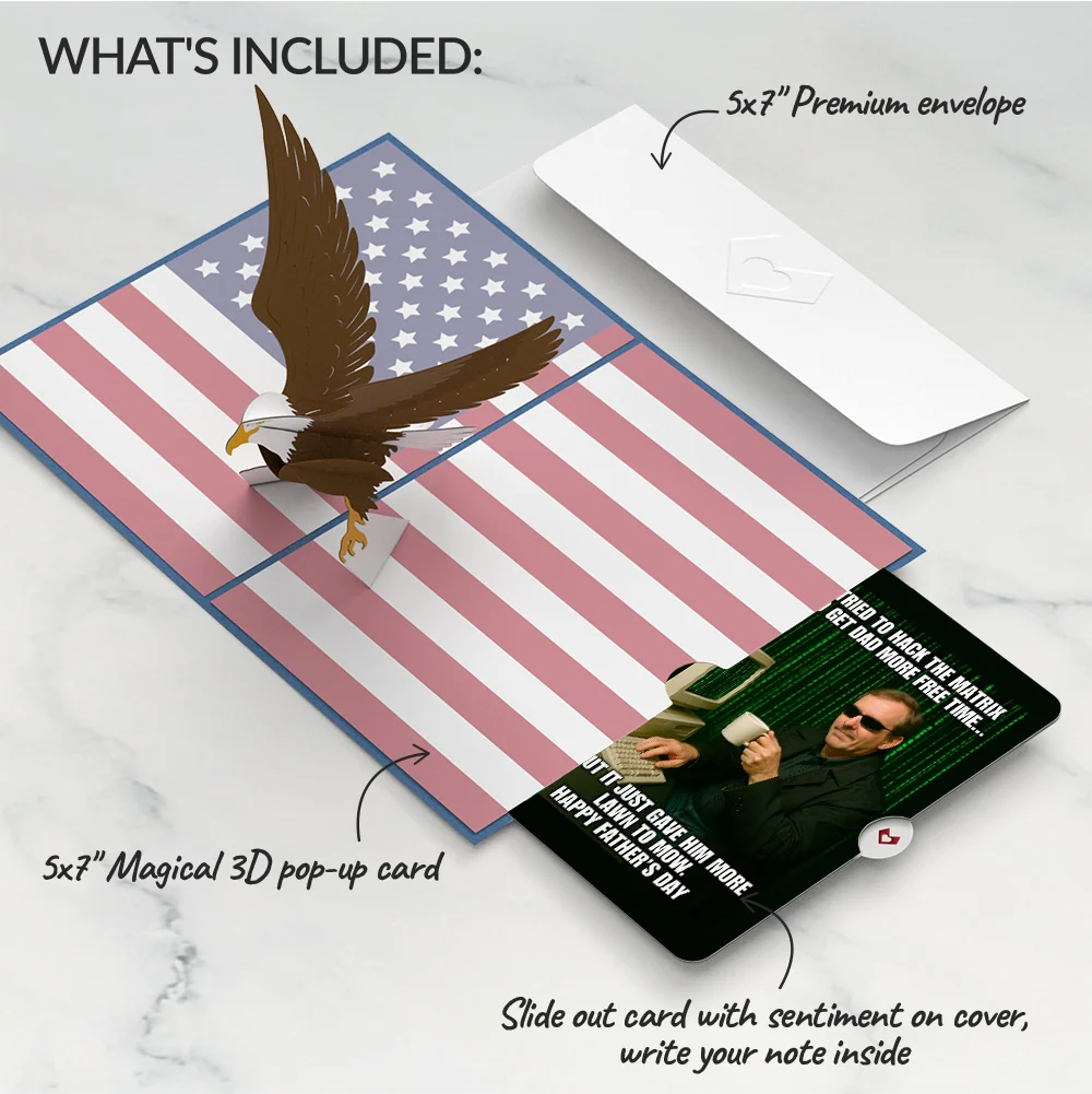 Lovepop Patriotic Eagle Father's Day Pop-Up Card and Matrix Hacker Sentiment Set Plate - Image 2
