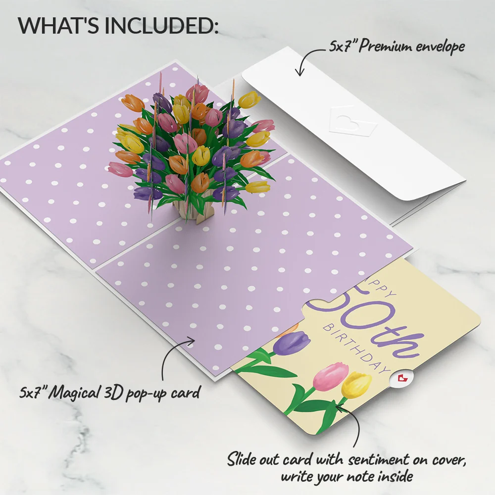 Lovepop Tulips 50th Birthday Pop-Up Card and Sentiment Set Vase - Image 2