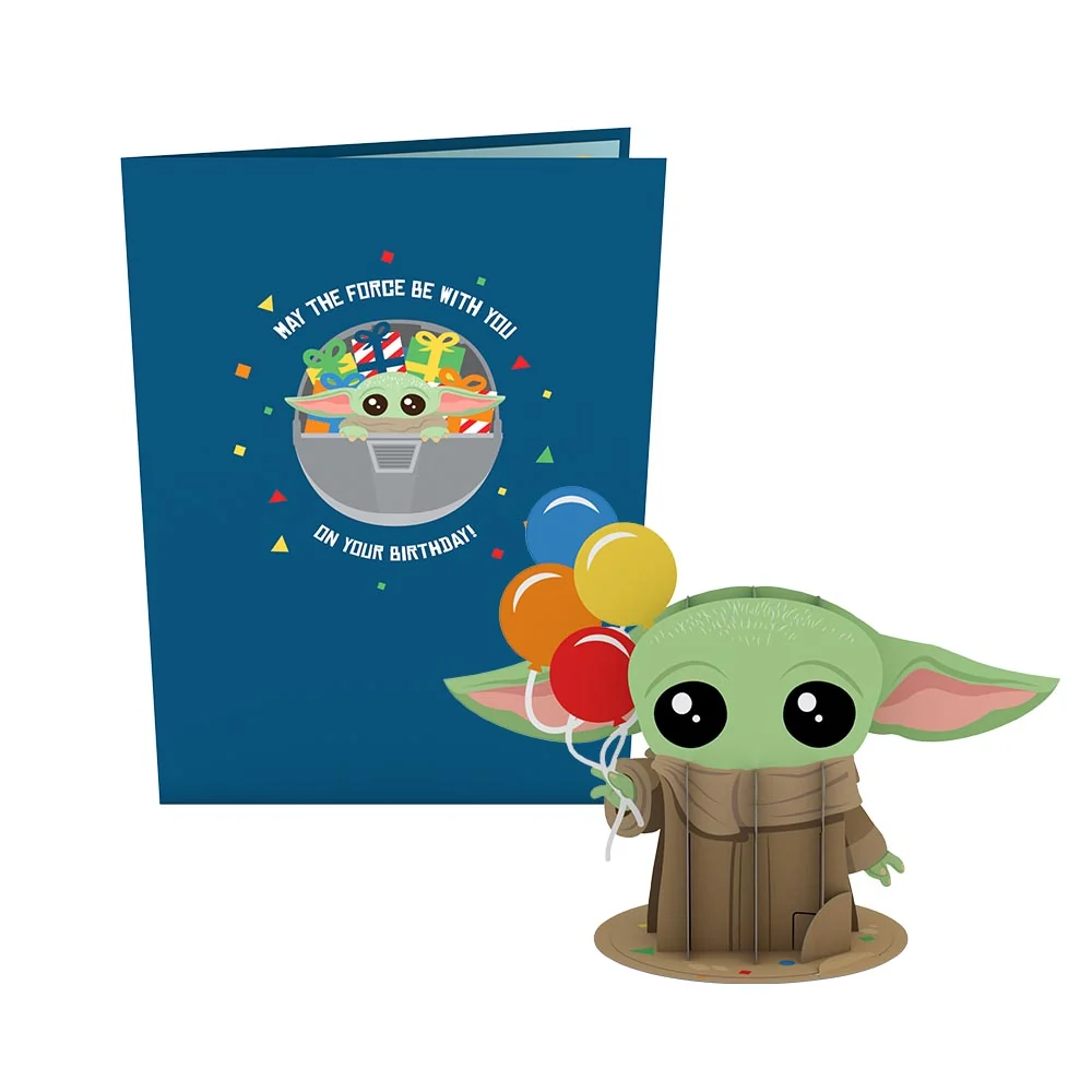 Lovepop Star Wars The Mandalorian Grogu Birthday Card with Pop-Up Gift Scale - Image 4