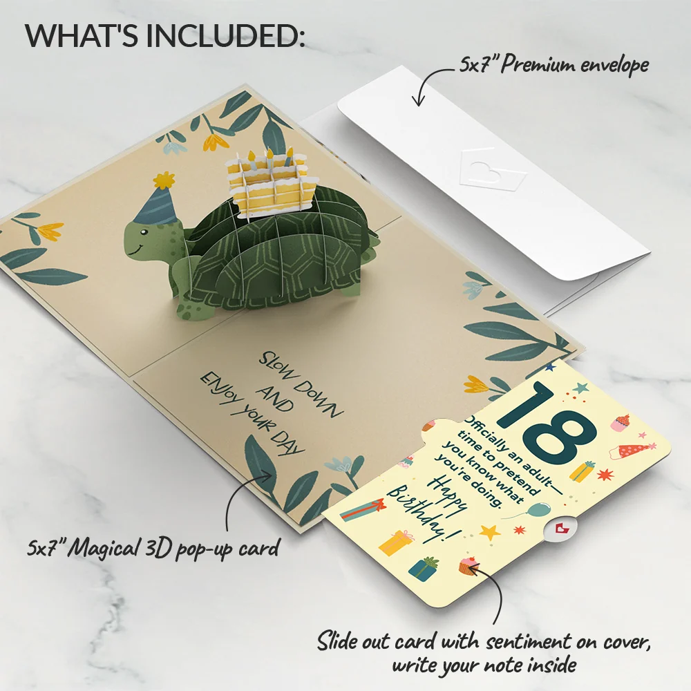 Lovepop Shell-ebrate 18th Birthday Turtle Pop-Up Card and Sentiment Set Candle - Image 2