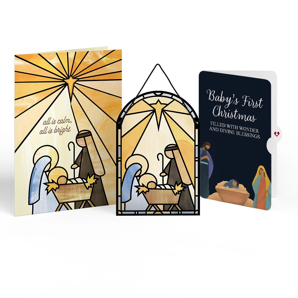 Lovepop All Is Calm Nativity First Christmas Suncatcher Card and Sentiment Set for Baby Glass