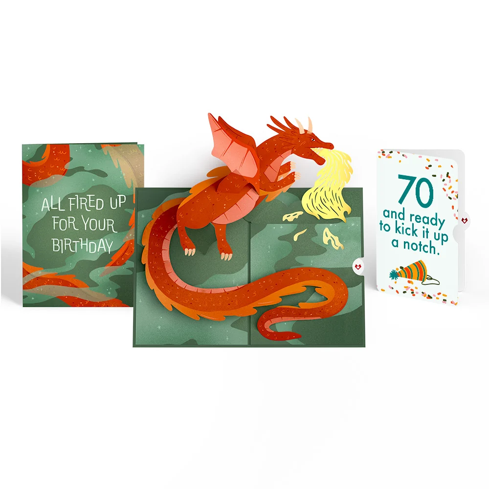 Lovepop Fired Up for Your Birthday Dragon Pop-Up Card and 70th Kick It Up Sentiment Set Scale