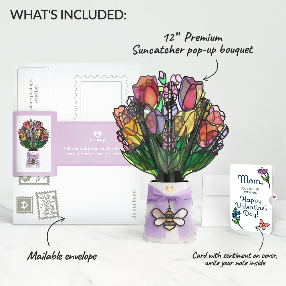 Lovepop Vibrant Tulip Valentine Suncatcher Bouquet and Sentiment Set for Mom Glass - Image 2