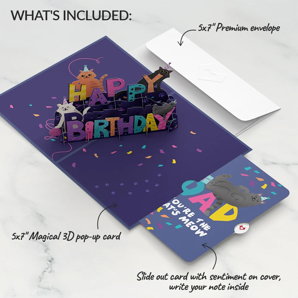 Lovepop Happy Birthday Cats Pop-Up Card and Sentiment Set for Dad - Image 2