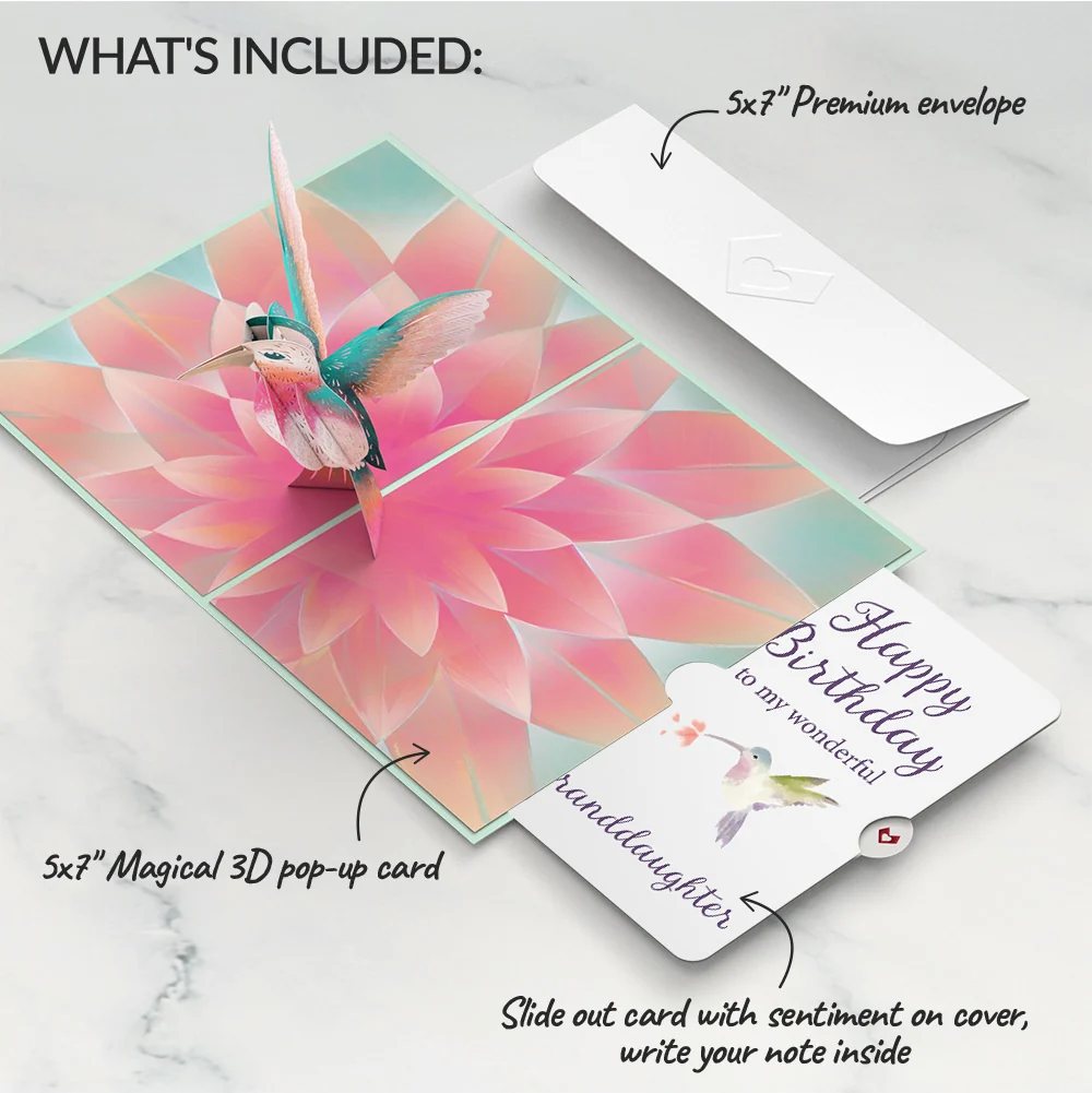 Lovepop Lovely Hummingbird Birthday Pop-Up Card and Sentiment Set for Granddaughter - Image 2