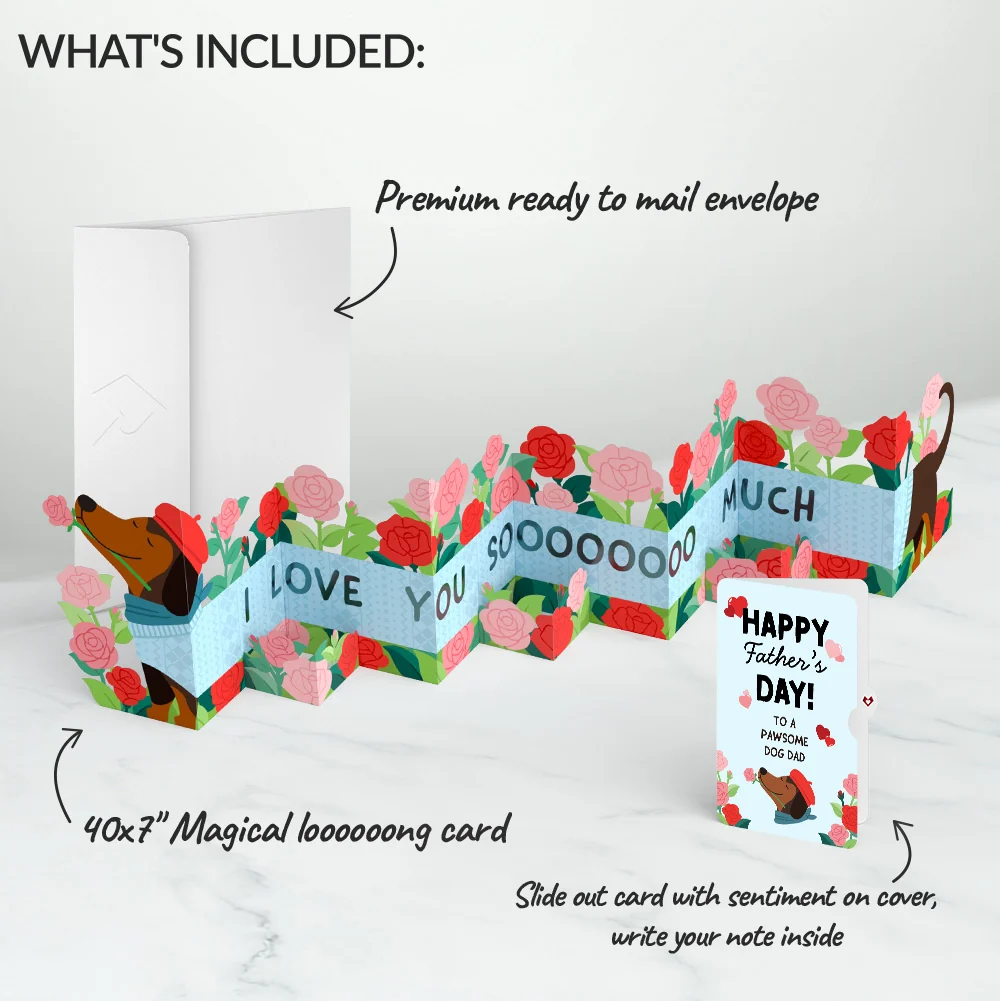 Lovepop Love You So Much Dog Father's Day Loooooong Card (Expands to 2 feet) and Dachshund Pawsome Sentiment Set - Image 2