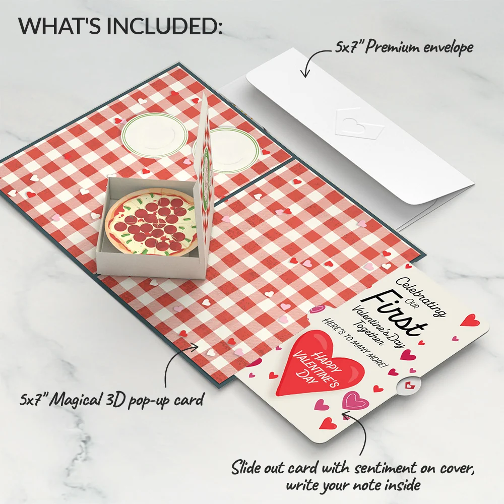Lovepop Pizza Love Our First Valentine Together Pop-Up Card and Sentiment Set - Image 2