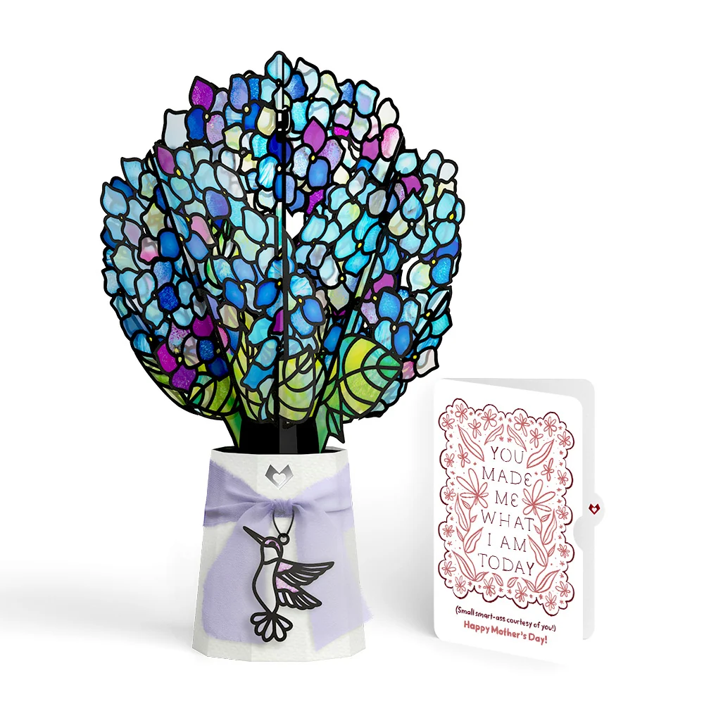 Lovepop Sunlit Hydrangeas Mother’s Day Suncatcher Bouquet and Folk Floral Gratitude Sentiment Set for Mom Glass