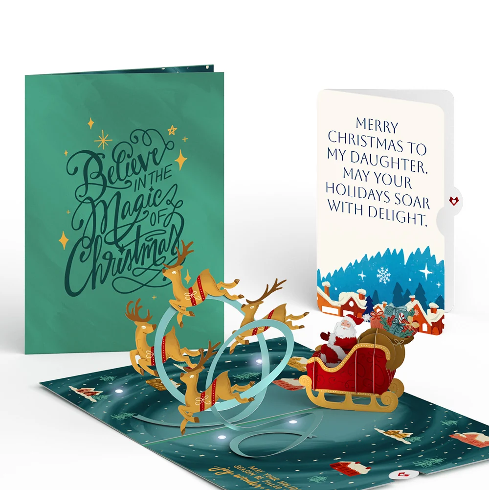 Lovepop Magic of Christmas Santa's Sleigh Light-Up Pop-Up Card and Snow Village Sentiment Set for Daughter