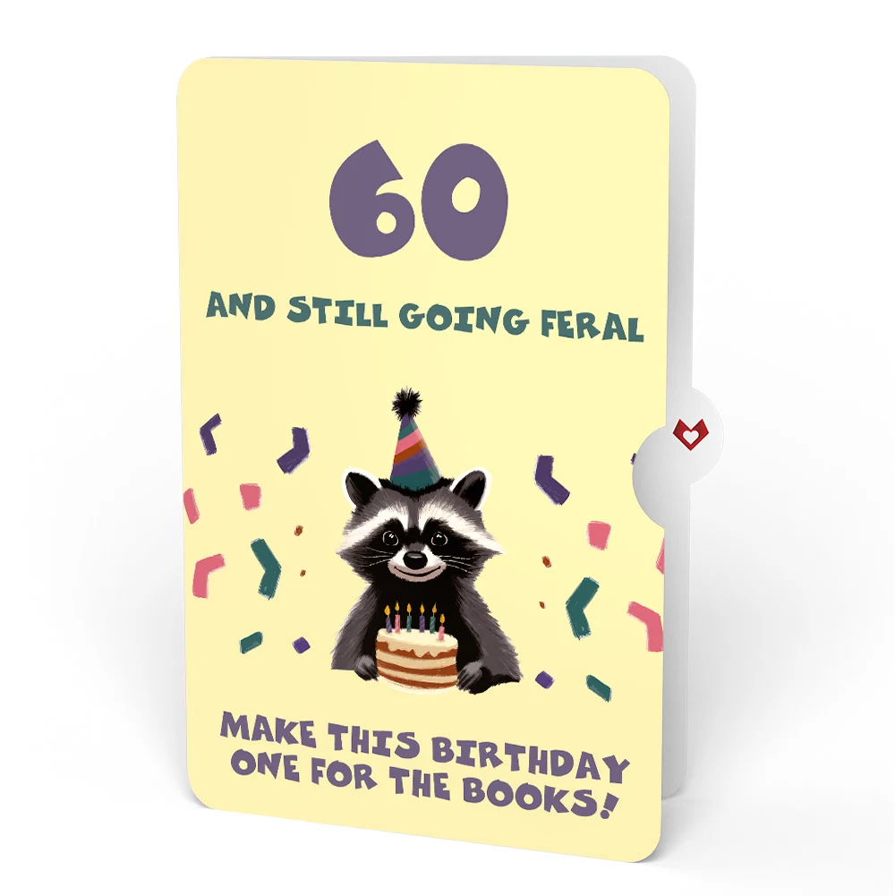 Lovepop Go Feral Raccoon 60th Birthday Pop-Up Card and Sentiment Set Candle - Image 4