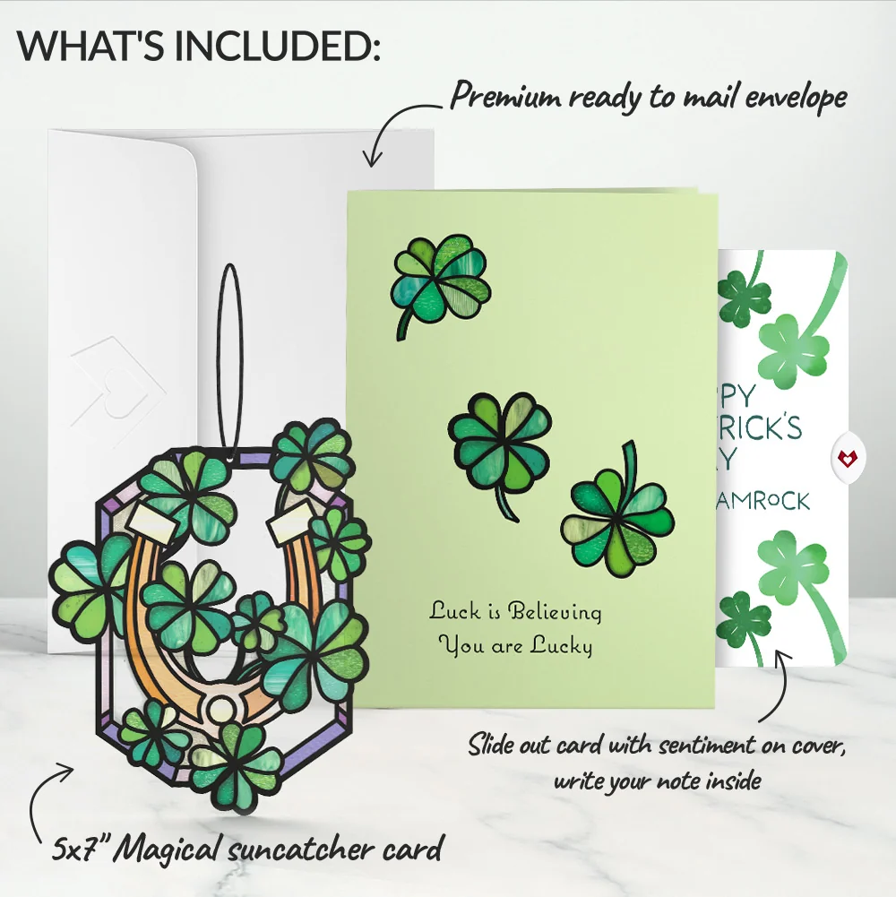 Lovepop Lucky Shamrock St. Patrick’s Day Suncatcher Card and Sentiment Set Glass - Image 2