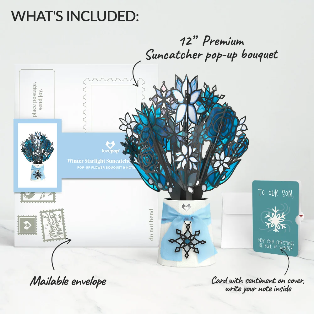Lovepop Winter Starlight Suncatcher Bouquet and Snowflake Christmas Sentiment Set for Son Glass - Image 2