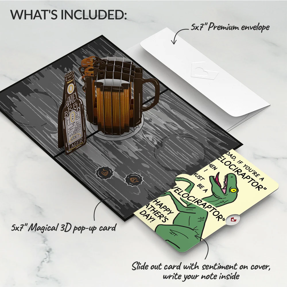 Lovepop Beer Father's Day Pop-Up Card and Velociraptor Sentiment Set Mug - Image 2