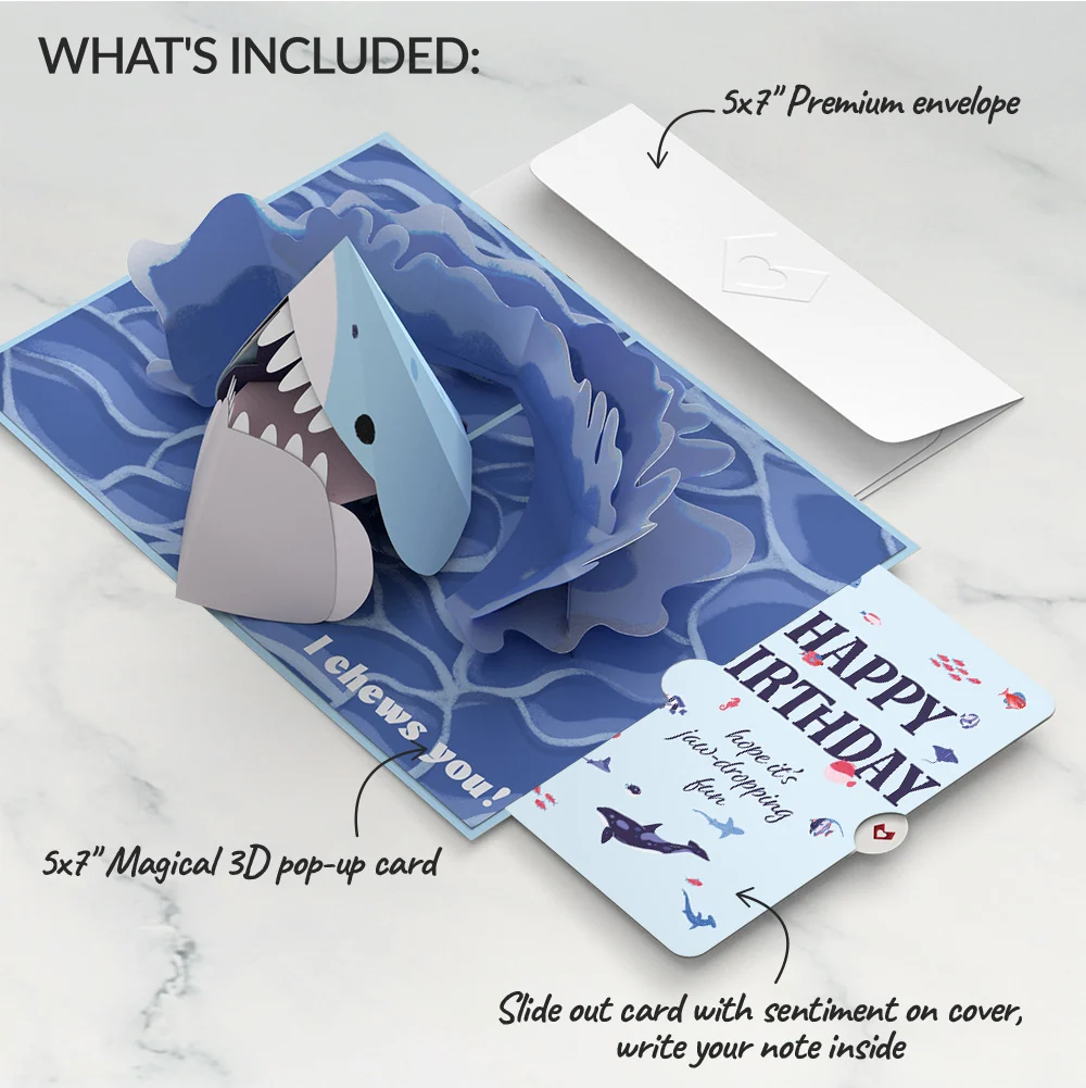 Lovepop I Chews You Shark Birthday Pop-Up Card and Sentiment Set - Image 3
