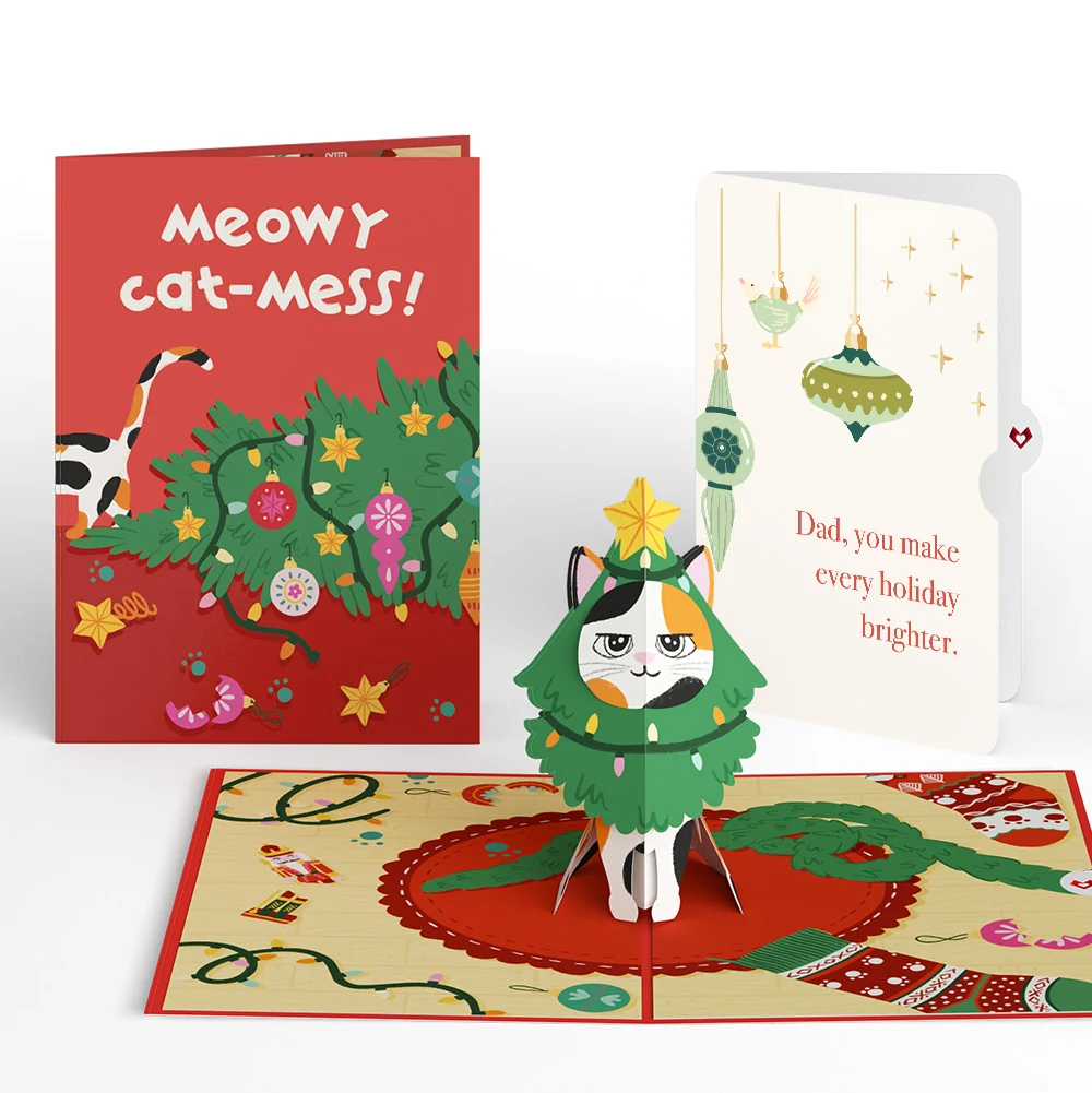 Lovepop Meowy Cat-mess Christmas Pop-Up Card and Sentiment Set for Dad Cream
