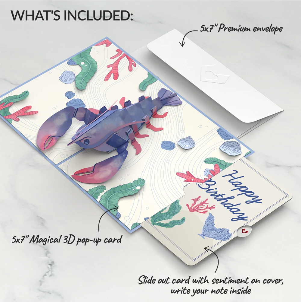 Lovepop Vibrant Lobster Birthday Pop-Up Card and Sentiment Set Cream - Image 2