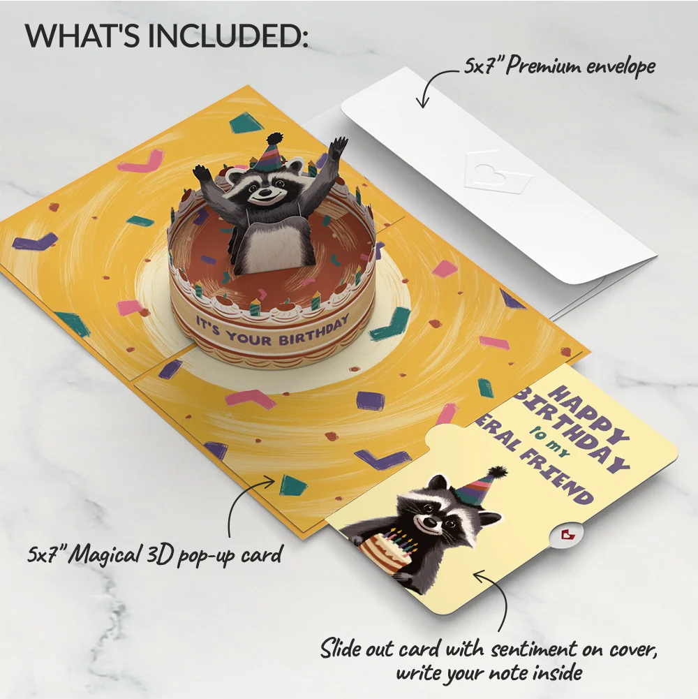 Lovepop Go Feral Raccoon Birthday Pop-Up Card and Sentiment Set for Friend Candle - Image 2