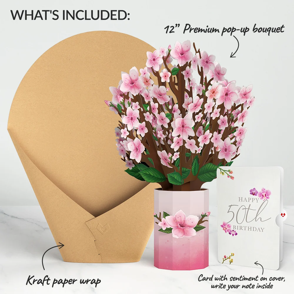 Lovepop Cherry Blossom 50th Birthday Bouquet and Sentiment Set Vase - Image 2