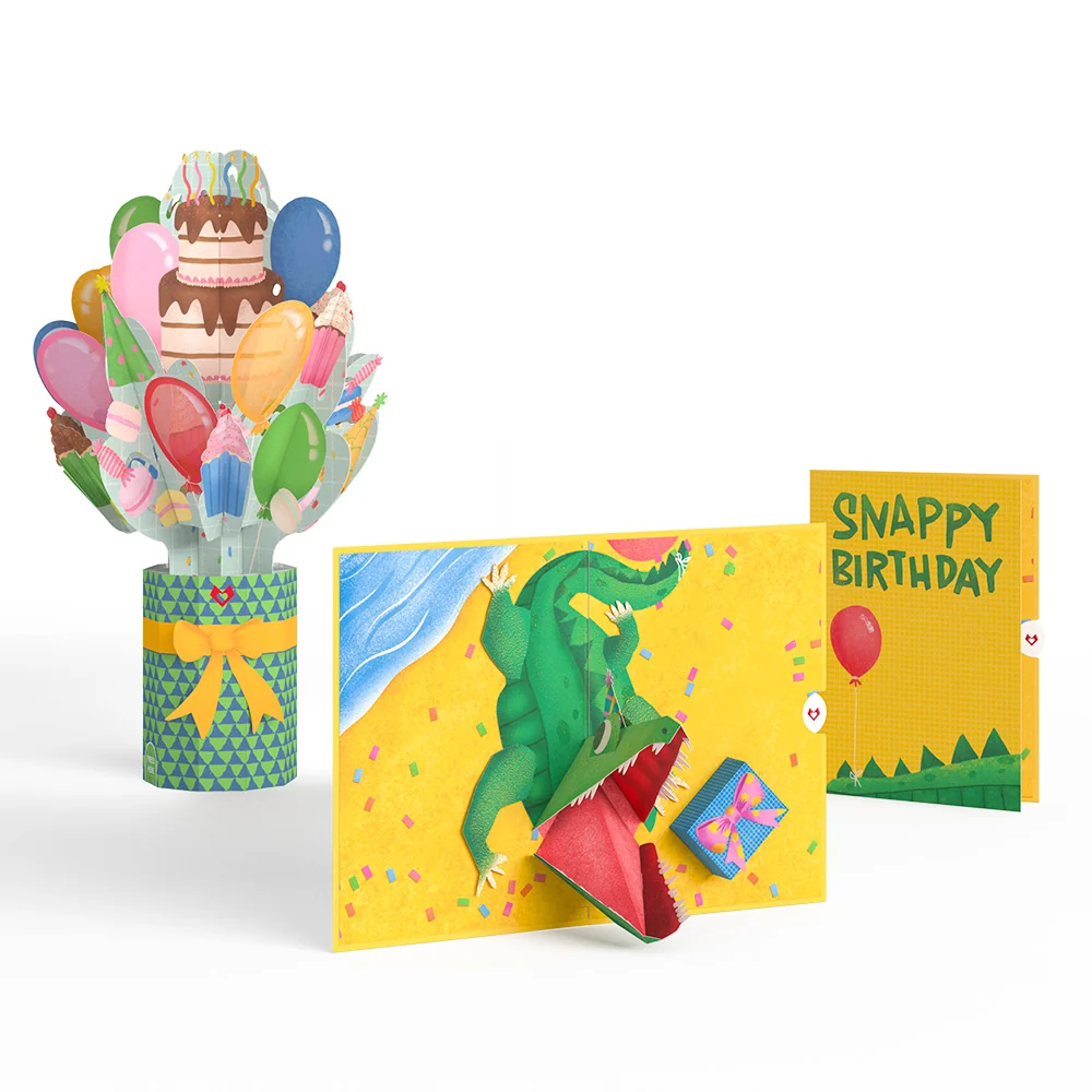 Lovepop Snappy Birthday Alligator Pop-Up Card & Light-Up Bouquet Bundle