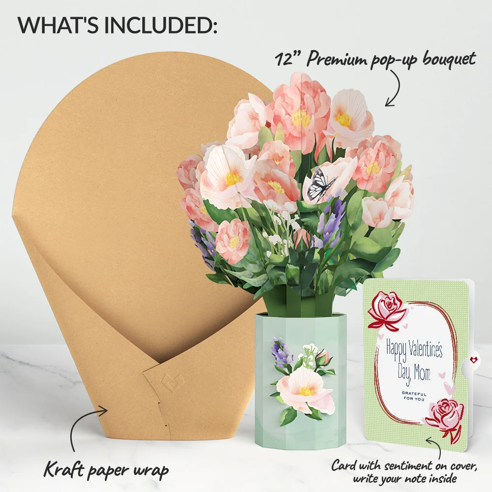 Lovepop Peony Valentine Bouquet and Sentiment Set for Mom Vase - Image 2