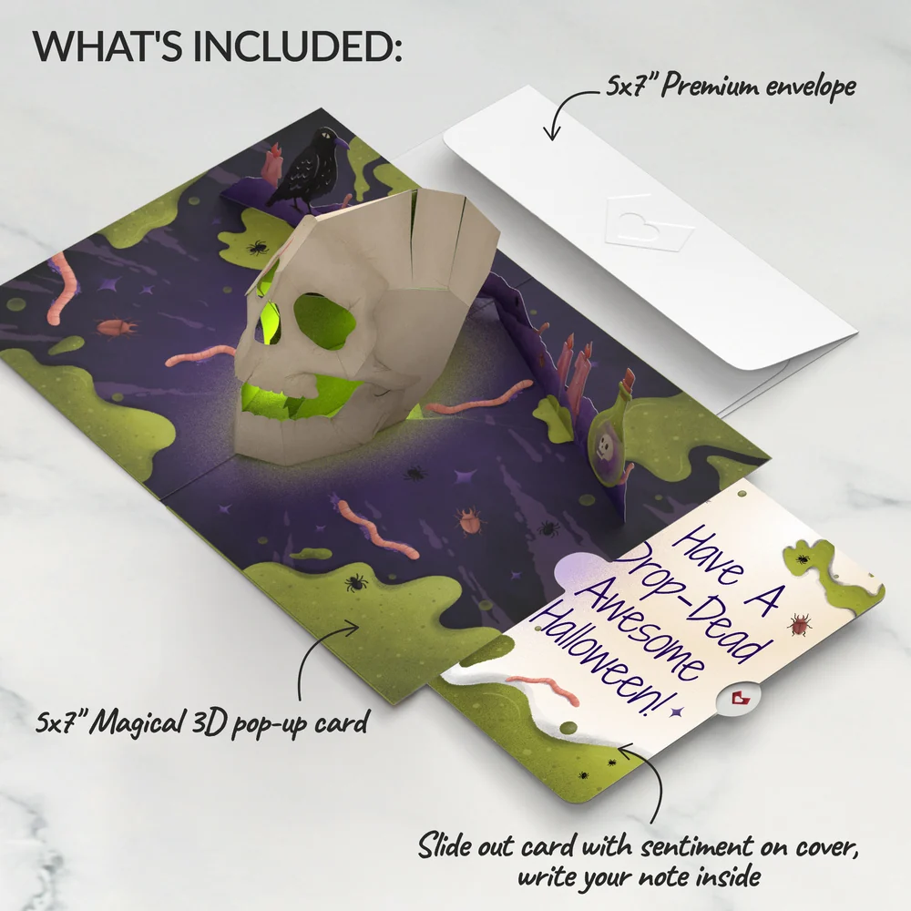 Lovepop Keep it Creepy Halloween Skull Music and Light Pop-Up Card and Drop-Dead Awesome Sentiment Set Candle - Image 2