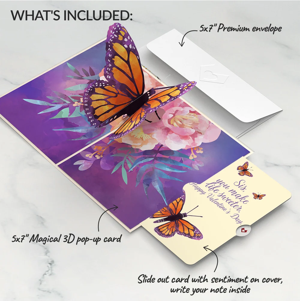 Lovepop Monarch Butterfly Valentine Pop-Up Card and Sentiment Set for Sister Cream - Image 2