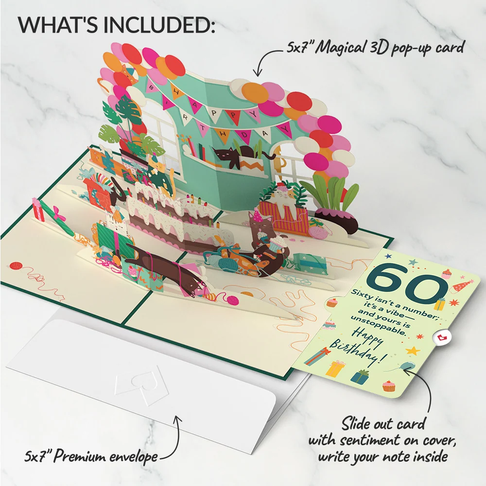 Lovepop Party Cats 60th Birthday Pop-Up Card and Sentiment Set - Image 2