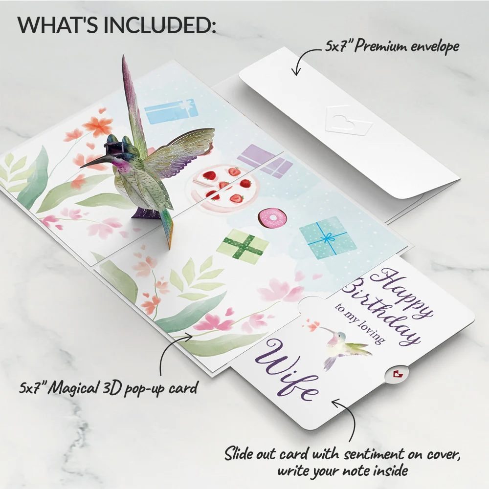 Lovepop Hummingbird Birthday Pop-Up Card and Sentiment Set for Wife - Image 2