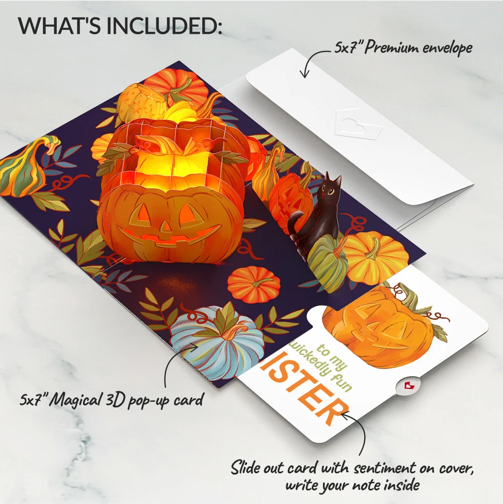 Lovepop Happy Halloween Pumpkin Light-Up Pop-Up Card and Sentiment Set for Sister - Image 2