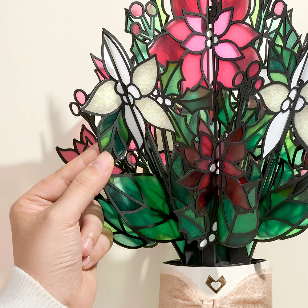 Lovepop Poinsettia Shimmer Christmas Suncatcher Bouquet and Merry & Plentiful Sentiment Set Glass - Image 3