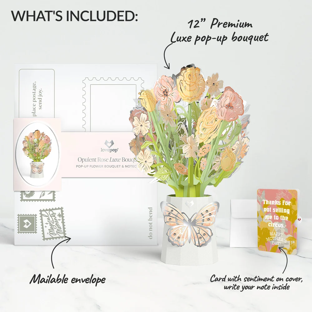 Lovepop Opulent Rose Mother’s Day Luxe Bouquet and Playful Painted Bloom Sentiment Set for Mom Vase - Image 2