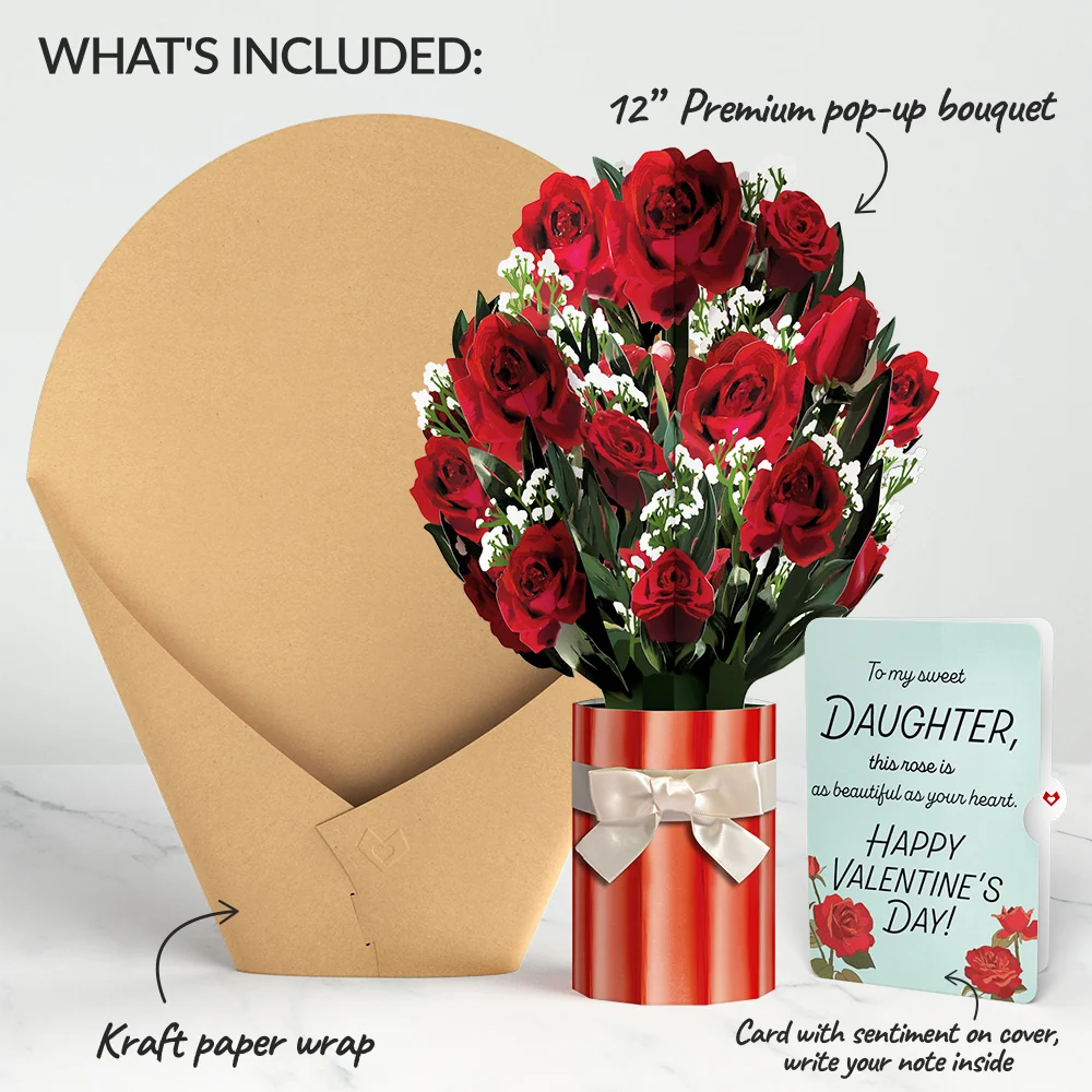 Lovepop Romantic Red Roses Valentine Bouquet and Sentiment Set for Daughter Vase - Image 2