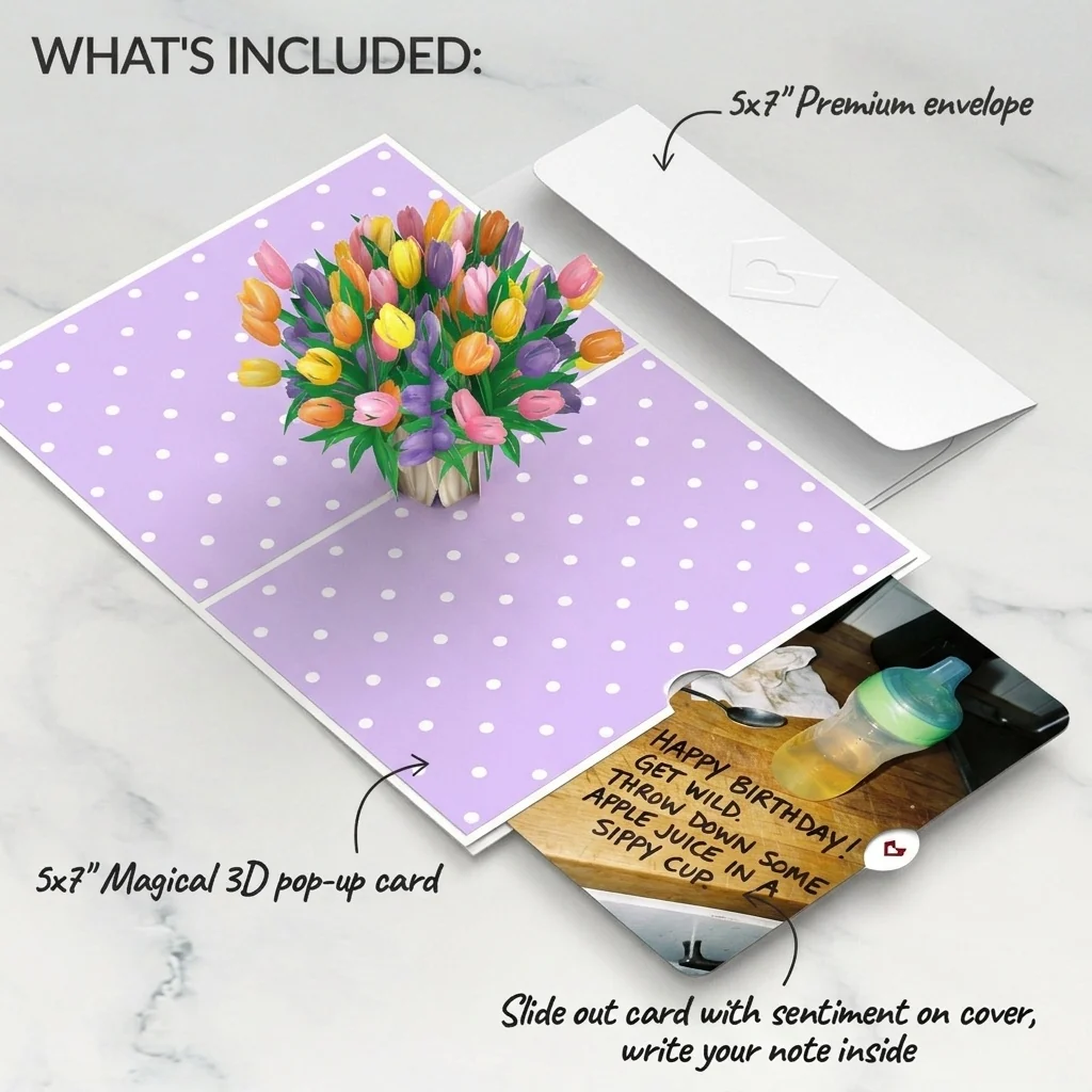 Lovepop Timeless Tulips Birthday Pop-Up Card and Beer Sippy Cup Sentiment Set Vase - Image 2