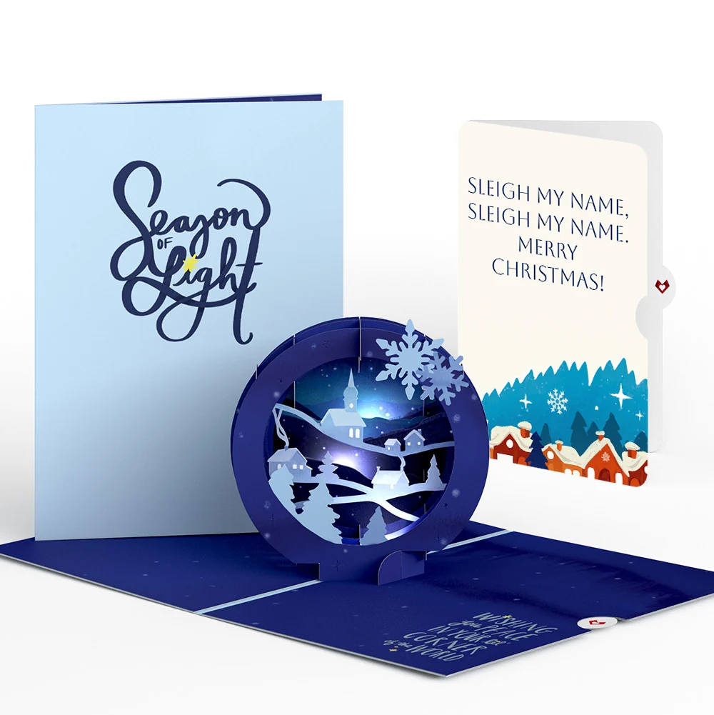 Lovepop Season of Light Winter Village Light-Up Pop-Up Card and Snow Village Christmas Sentiment Set Cream