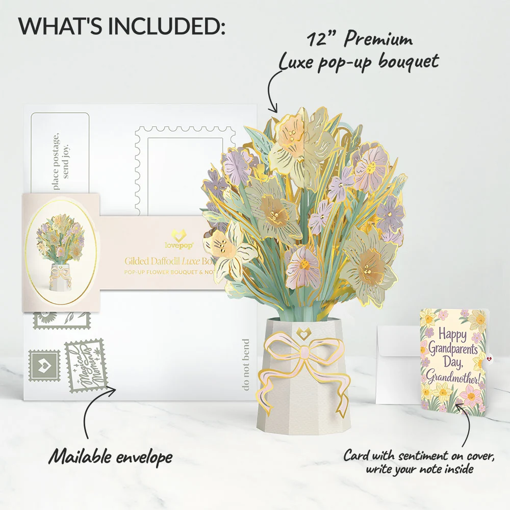 Lovepop Gilded Daffodil Luxe Bouquet and Grandparents Day Sentiment Set Vase - Image 2