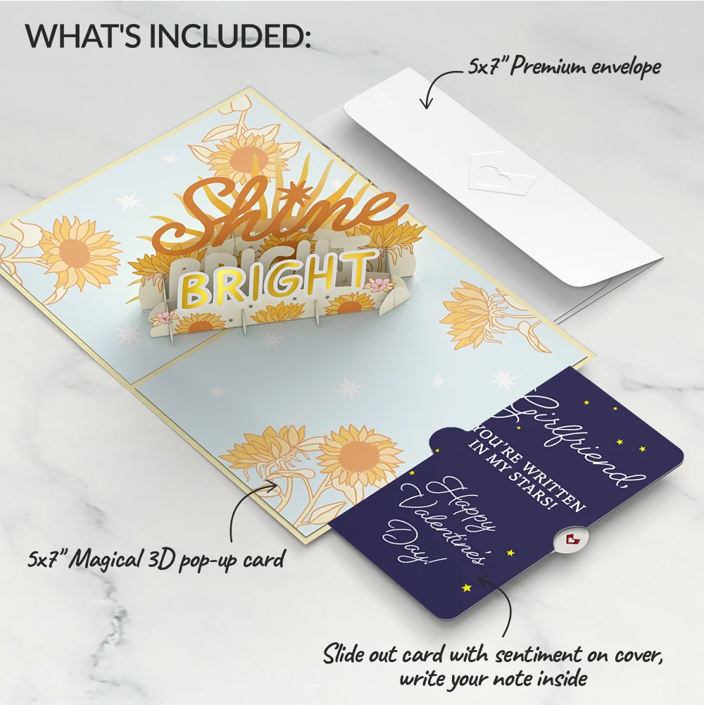 Lovepop Shine Bright Valentine Pop-Up Card and Sentiment Set for Girlfriend - Image 2