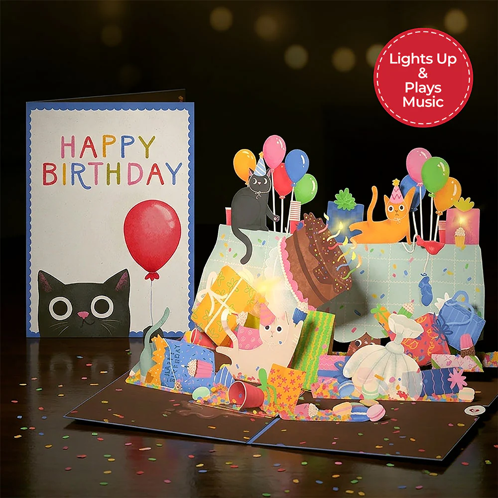 Lovepop Birthday Cat-astrophe Music and Lights Pop-Up Card