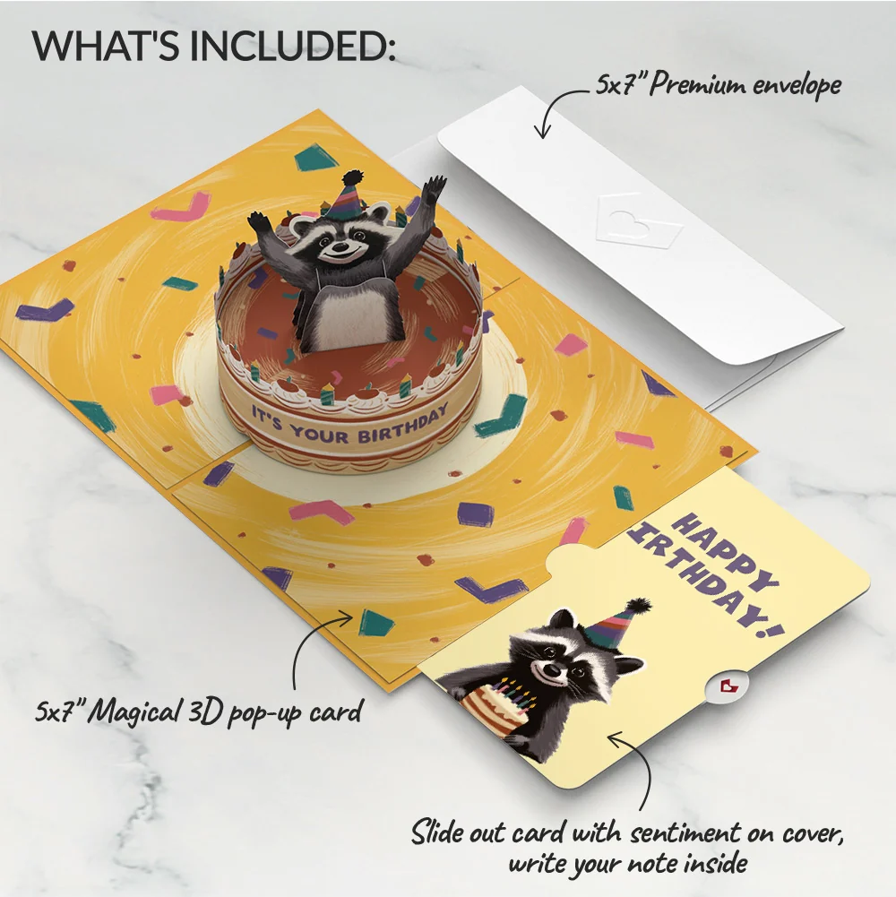Lovepop Go Feral Raccoon Birthday Pop-Up Card and Sentiment Set Candle - Image 2