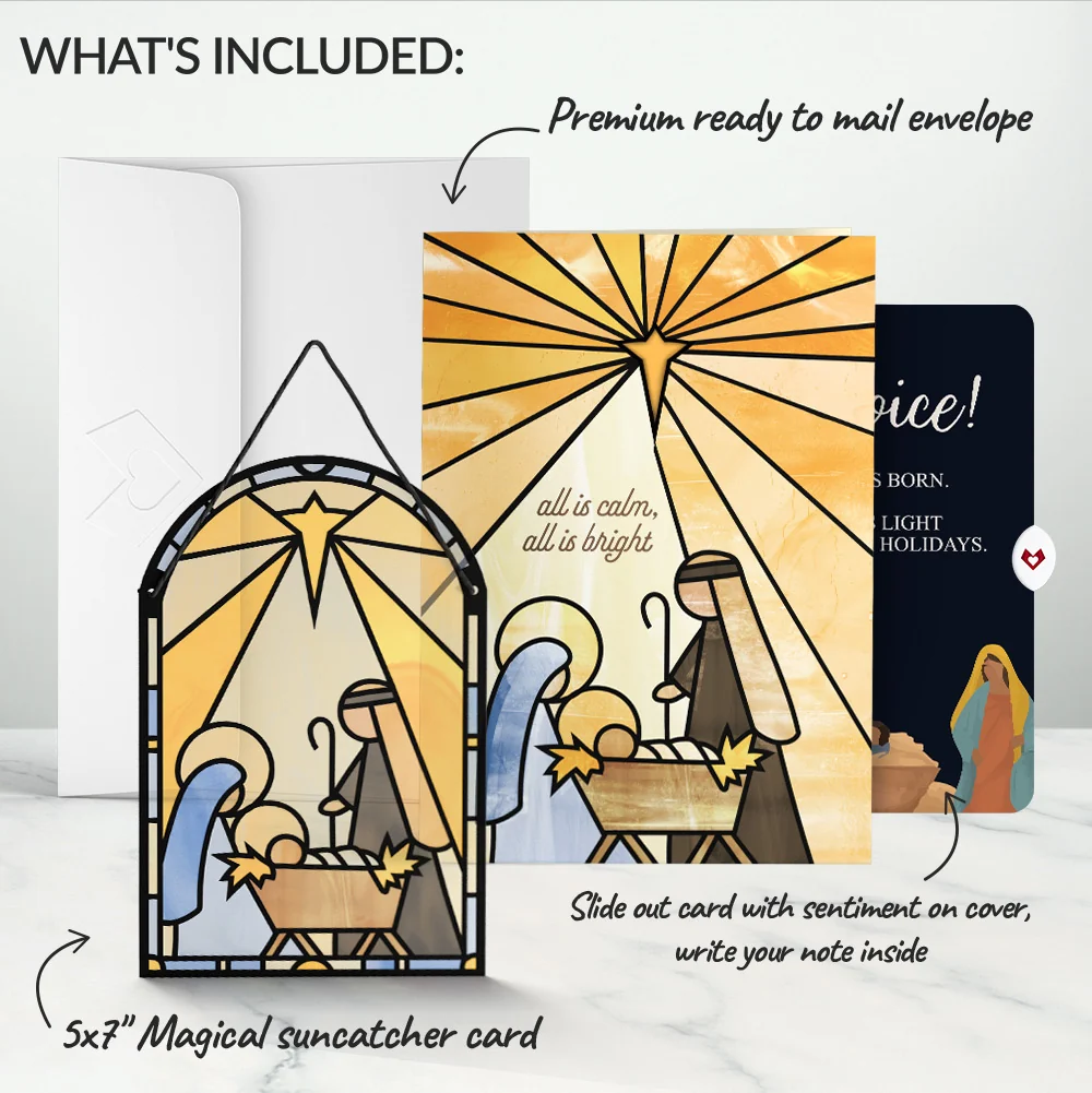 Lovepop All Is Calm Nativity Christmas Suncatcher Card and Rejoice Sentiment Set Glass - Image 2