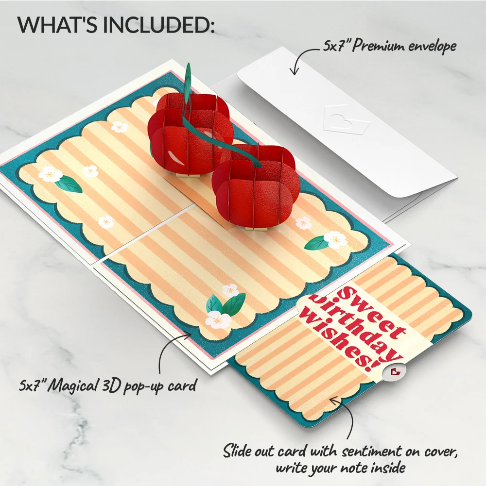 Lovepop Fresh-Picked Cherries Birthday Pop-Up Card and Sentiment Set Cream - Image 2