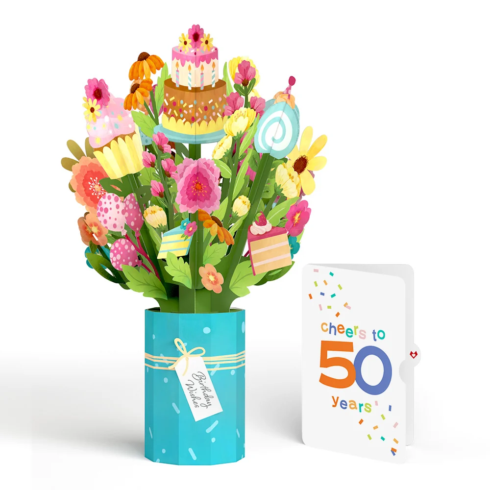 Lovepop Sweet 50th Birthday Wishes Bouquet and Confetti Cake Sentiment Set Vase