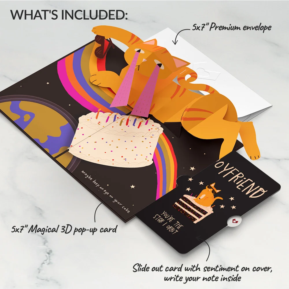 Lovepop Out of this World Birthday Cat Pop-Up Card and Sentiment Set for Boyfriend - Image 2