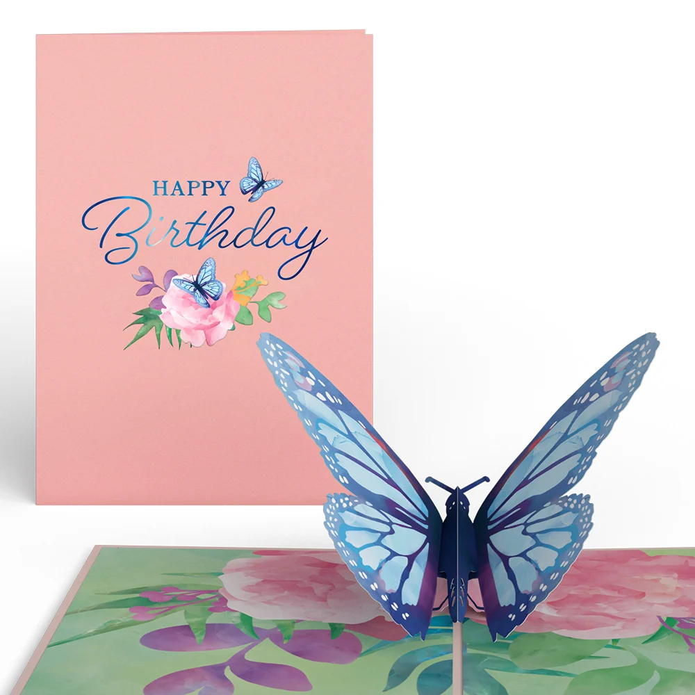 Lovepop Birthday Blue Morpho Butterfly Pop-Up Card Glass