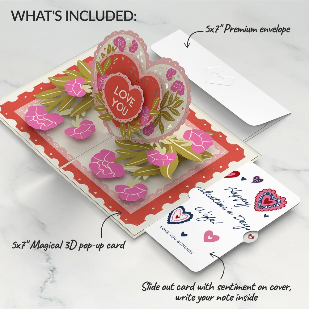 Lovepop Vintage Floral Love You Heart Valentine Pop-Up Card and Sentiment Set for Wife - Image 2
