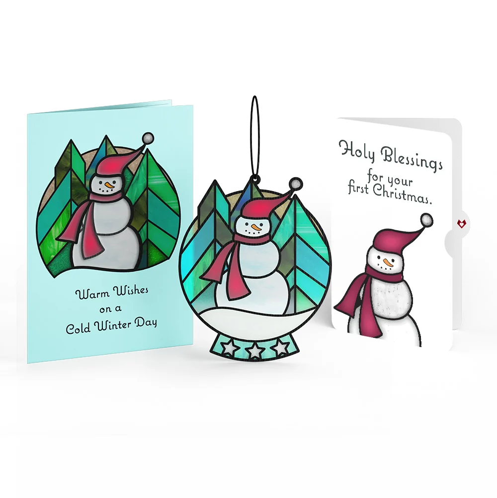 Lovepop Warm Wishes Snowman First Christmas Suncatcher Card and Sentiment Set Glass