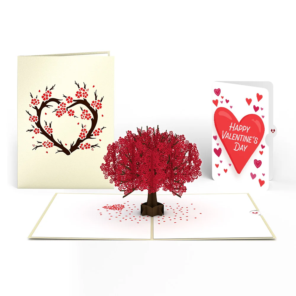 Lovepop Red Sakura Tree Valentine Pop-Up Card and Big Sweet Heart Sentiment Set Cream