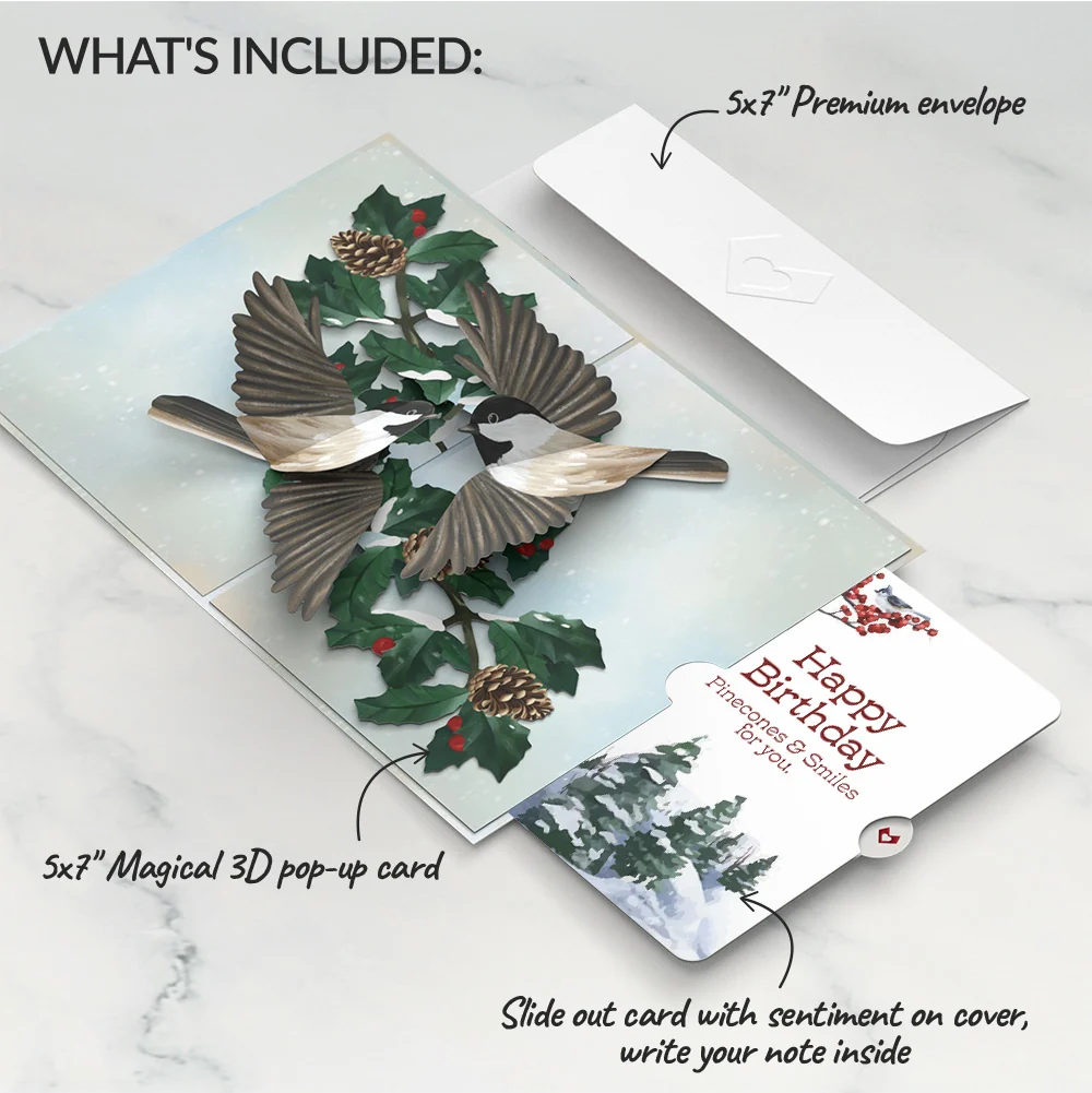 Lovepop Winter Chickadees Birthday Pop-Up Card and Sentiment Set - Image 2