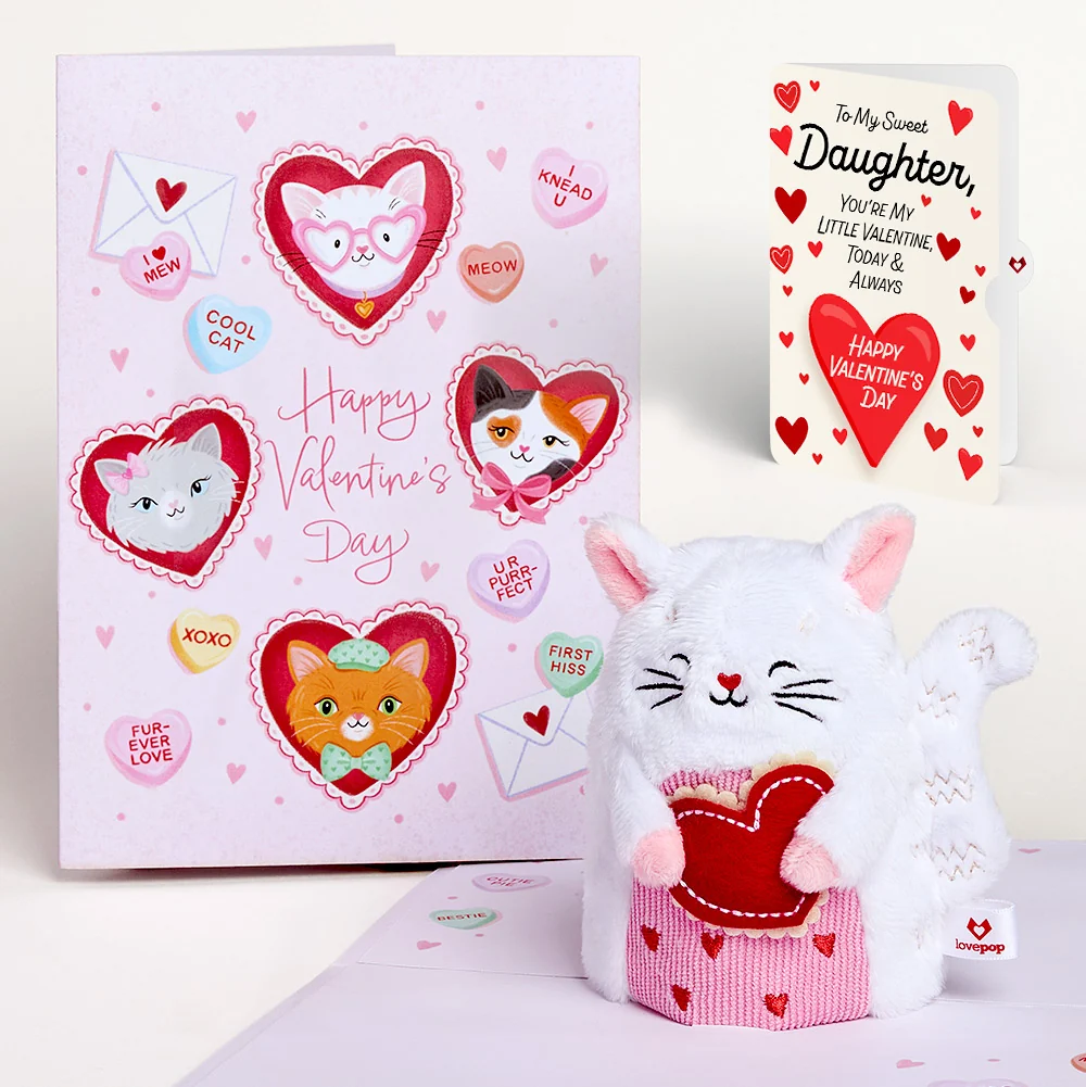 Lovepop 'Happy Valentine's Day' Love Cat Plushpop Card and Sentiment Set for Daughter
