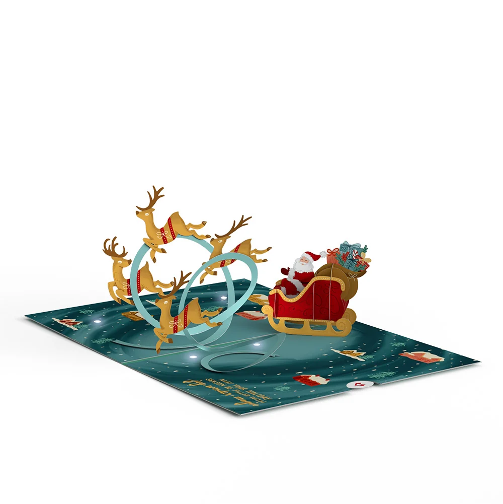 Lovepop Magic of Christmas Santa's Sleigh Light-Up Pop-Up Card and Snow Village Sentiment Set Cream - Image 3