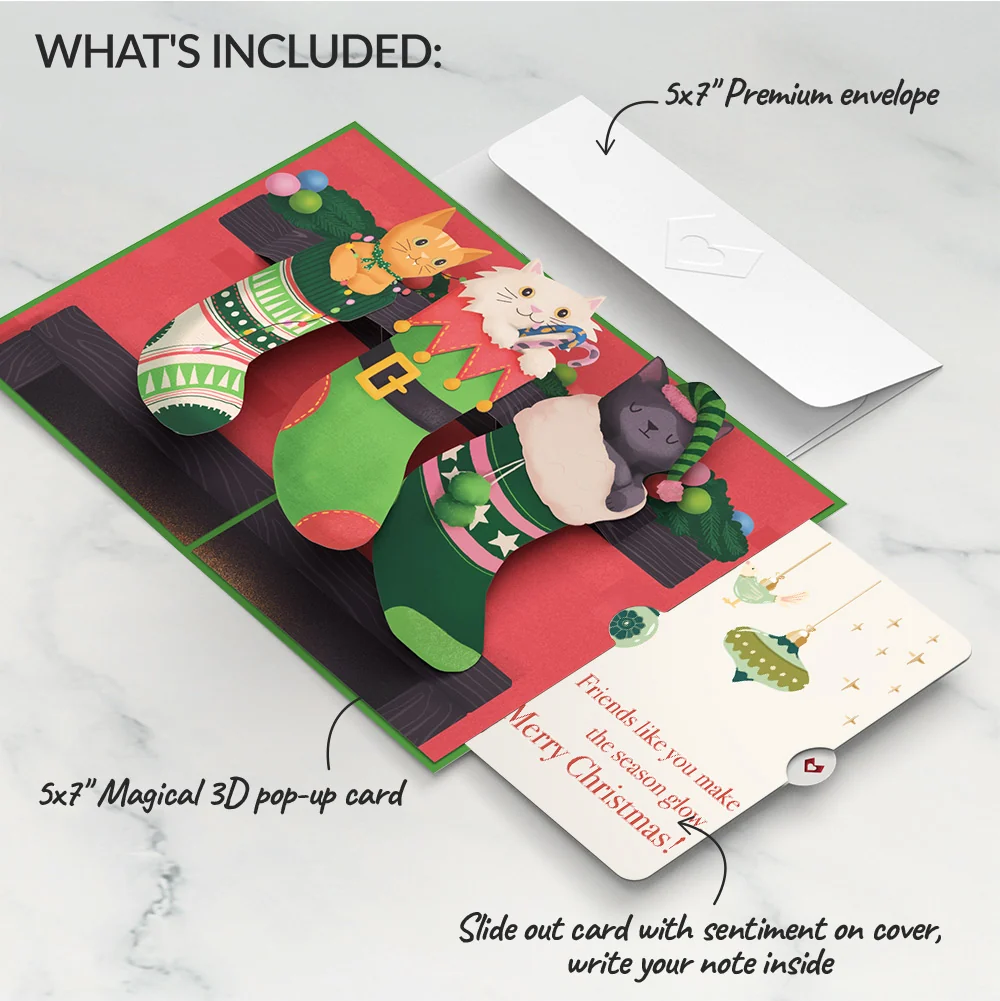 Lovepop Christmas Cat Stockings Pop-Up Card and Sentiment Set for Friend Cream - Image 2
